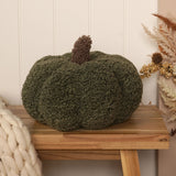 Curly Textured Pumpkin Cushion with Brown Stalk - Green