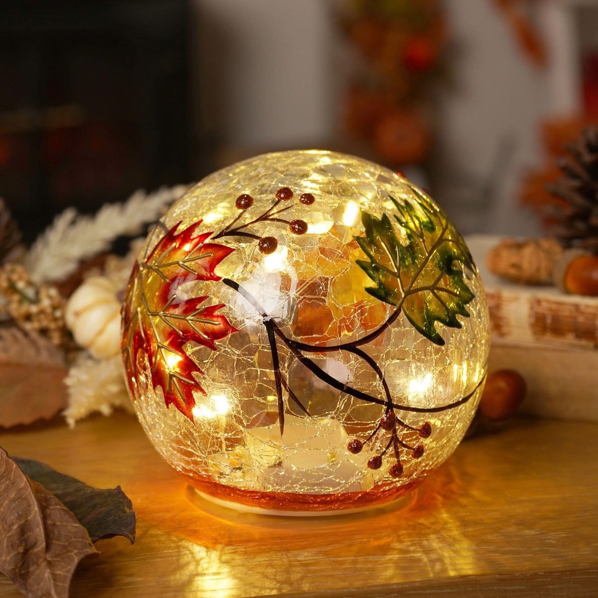 Autumn Leaf Orb LED Plastic Light-Up Decoration - Clear