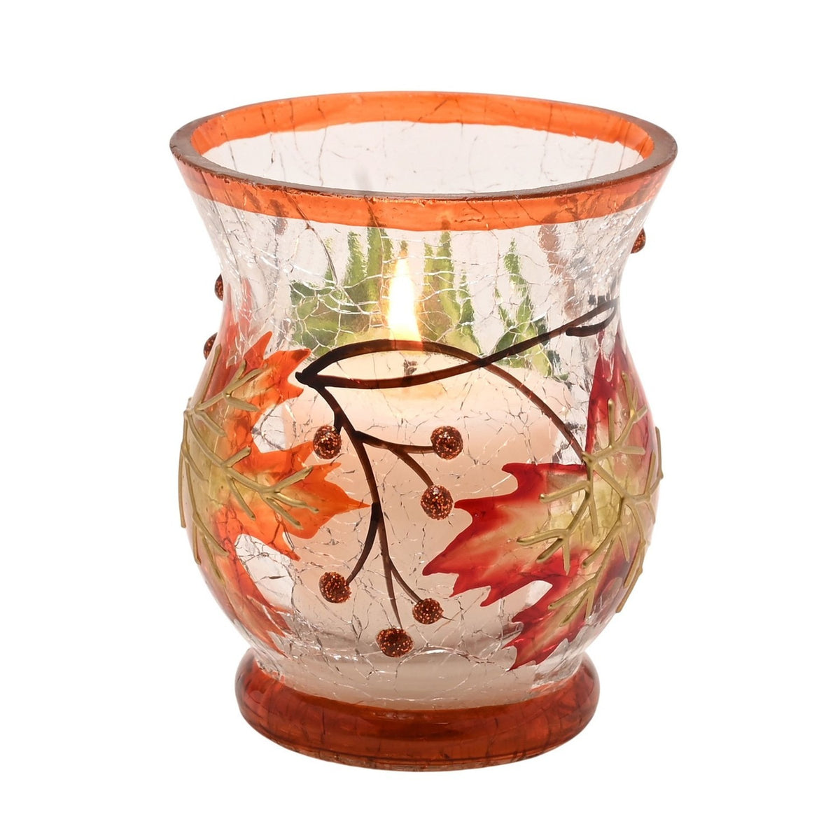 Autumn Leaf Glass Votive Candle Holder - Clear & Orange
