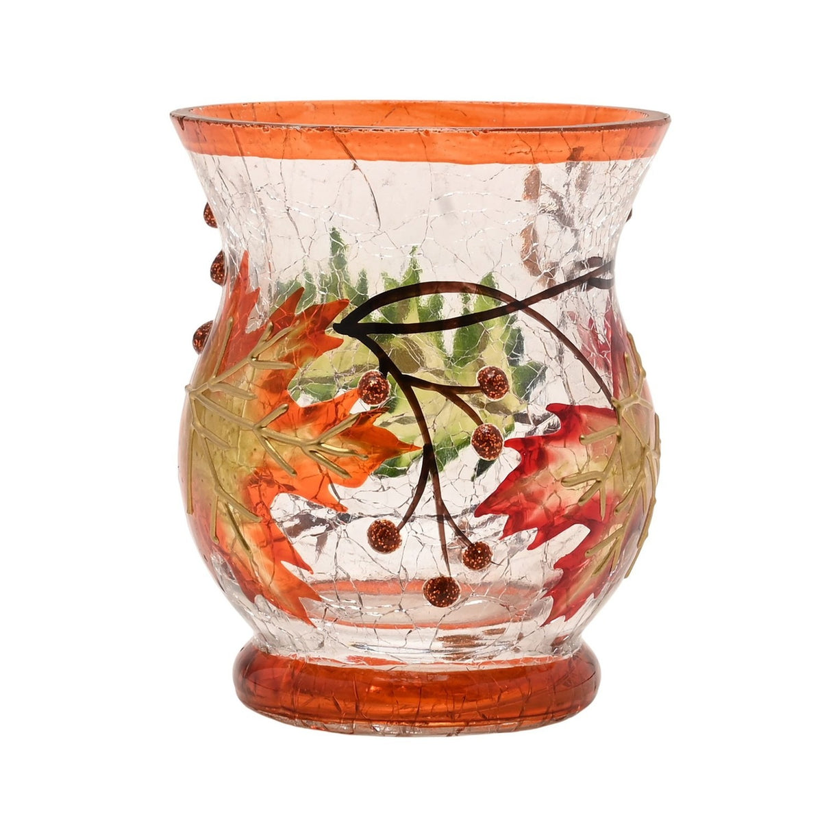 Autumn Leaf Glass Votive Candle Holder - Clear & Orange