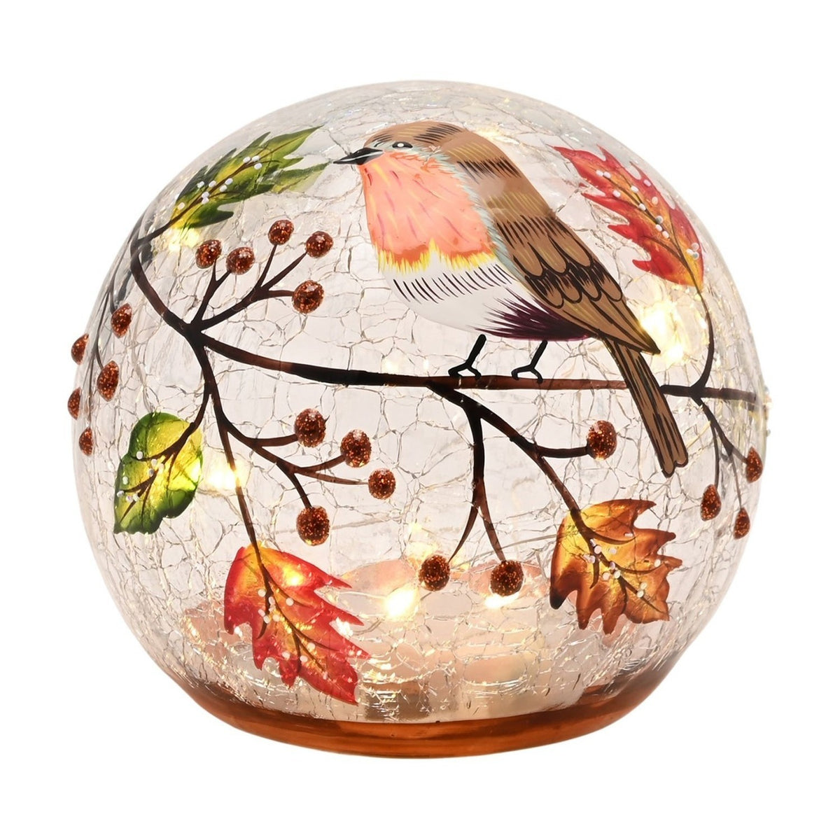 Autumn Robin LED Plastic Orb Light-Up Decoration - Clear