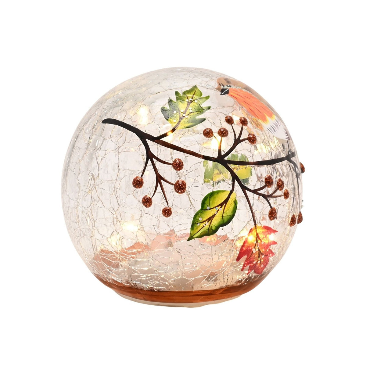 Autumn Robin LED Plastic Orb Light-Up Decoration - Clear