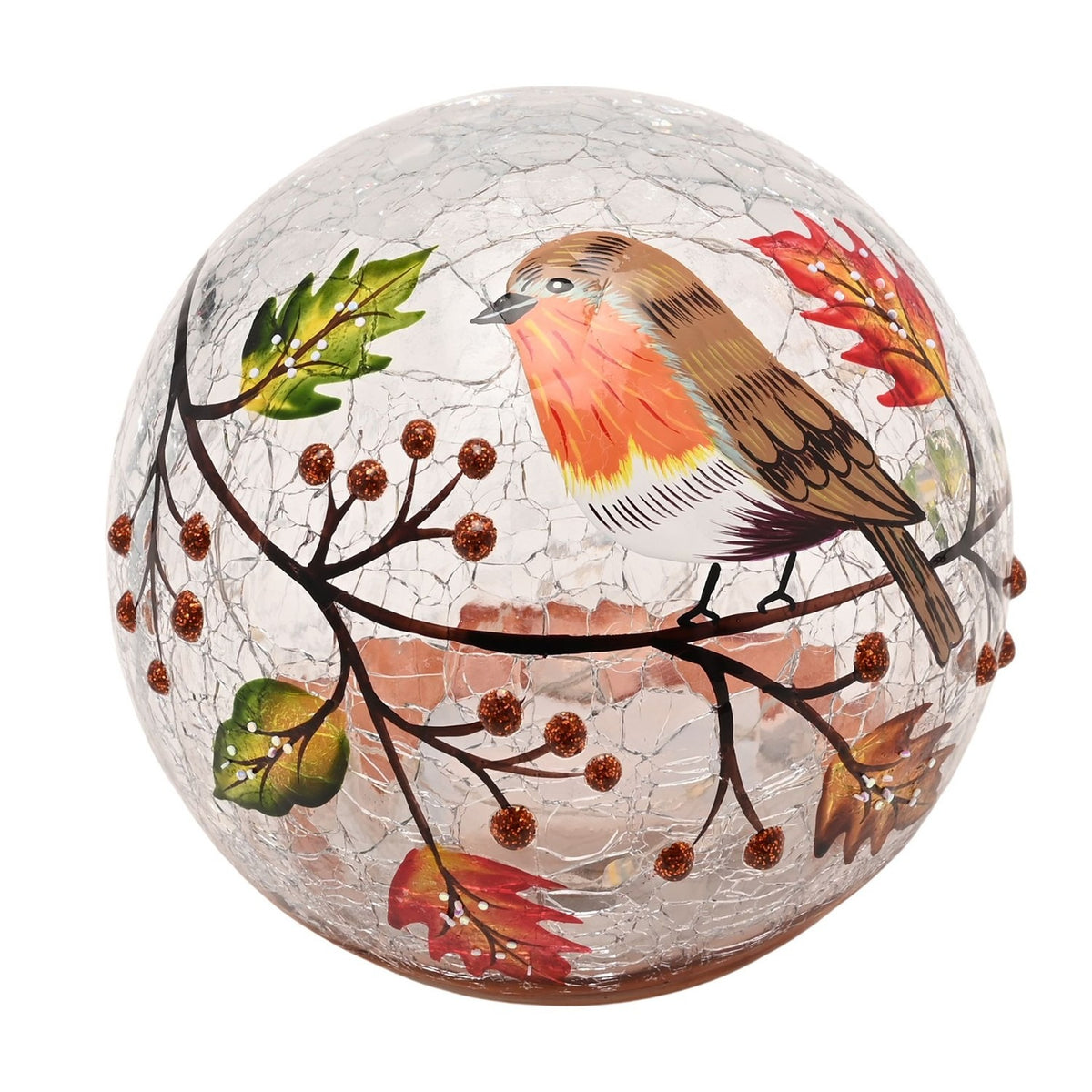 Autumn Robin LED Plastic Orb Light-Up Decoration - Clear