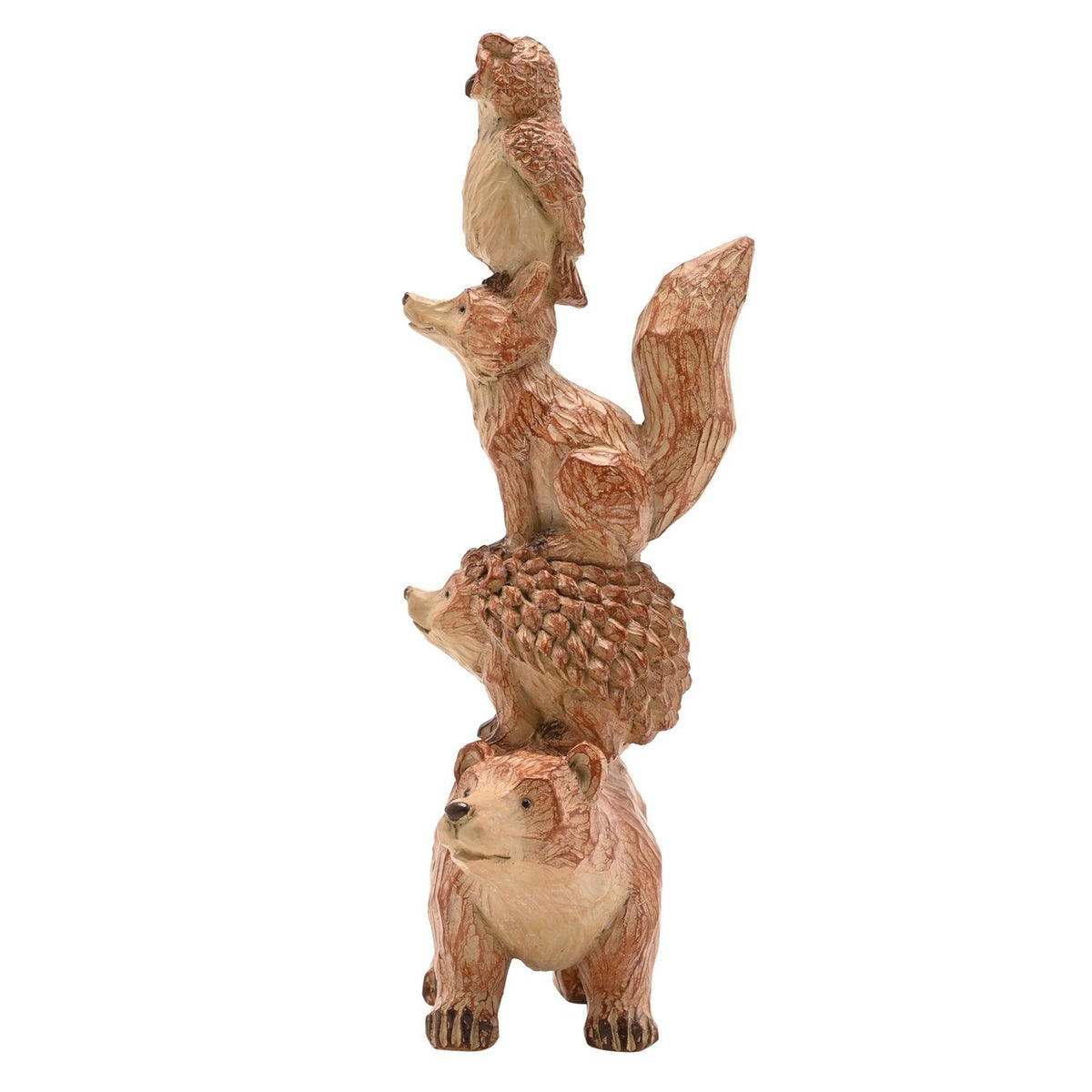 Bear Hedgehog Fox Owl Wood Effect Resin Figurine 22.5cm - Natural