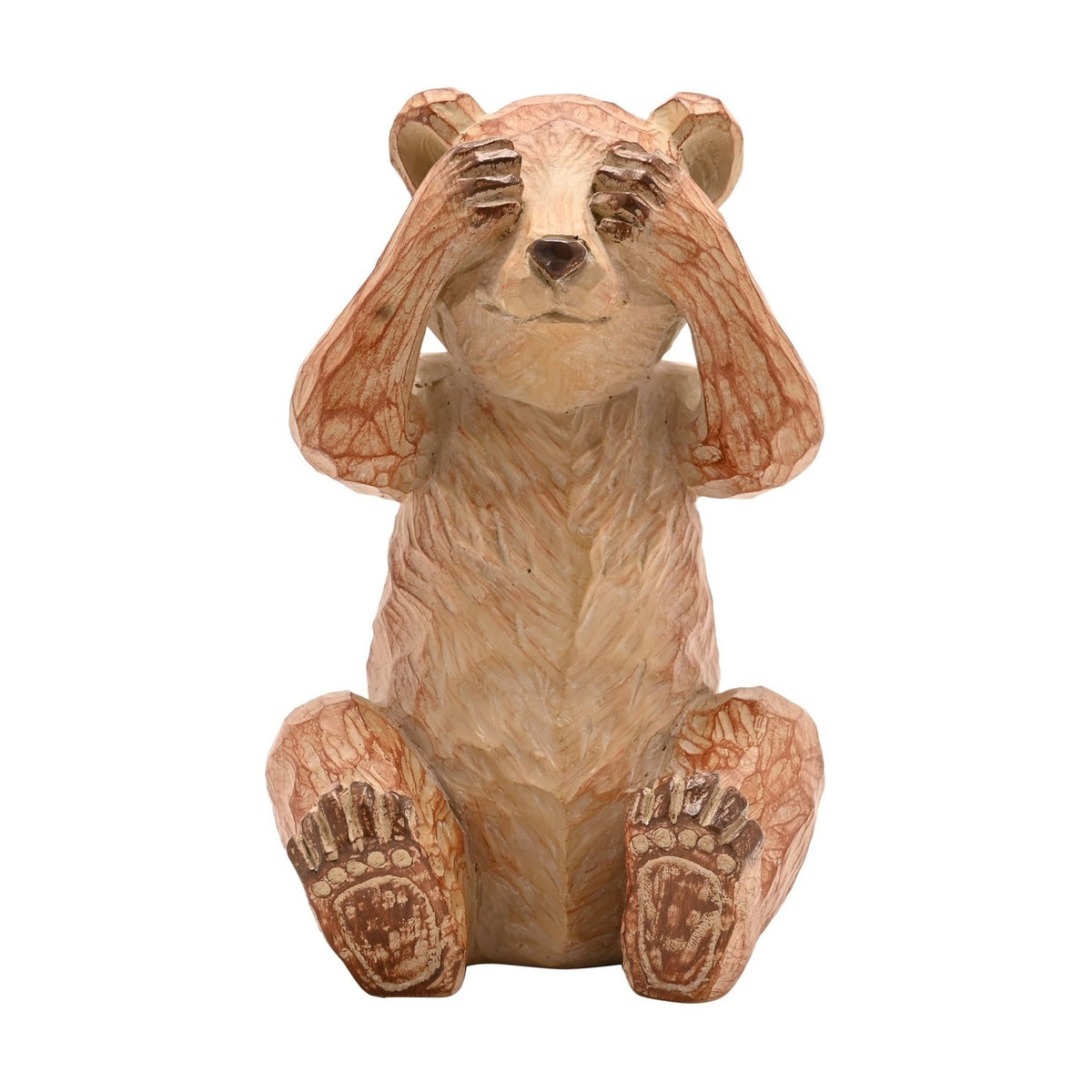 See No Evil Bear Wood Effect Resin Figurine 15.5cm - Natural