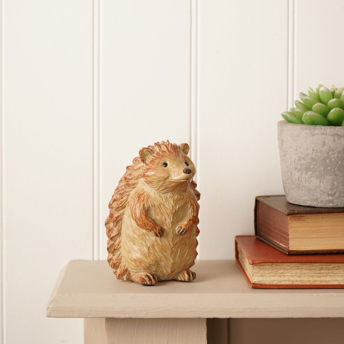 Hedgehog Wood Effect Resin Figurine 13.5cm - Brown & Beige