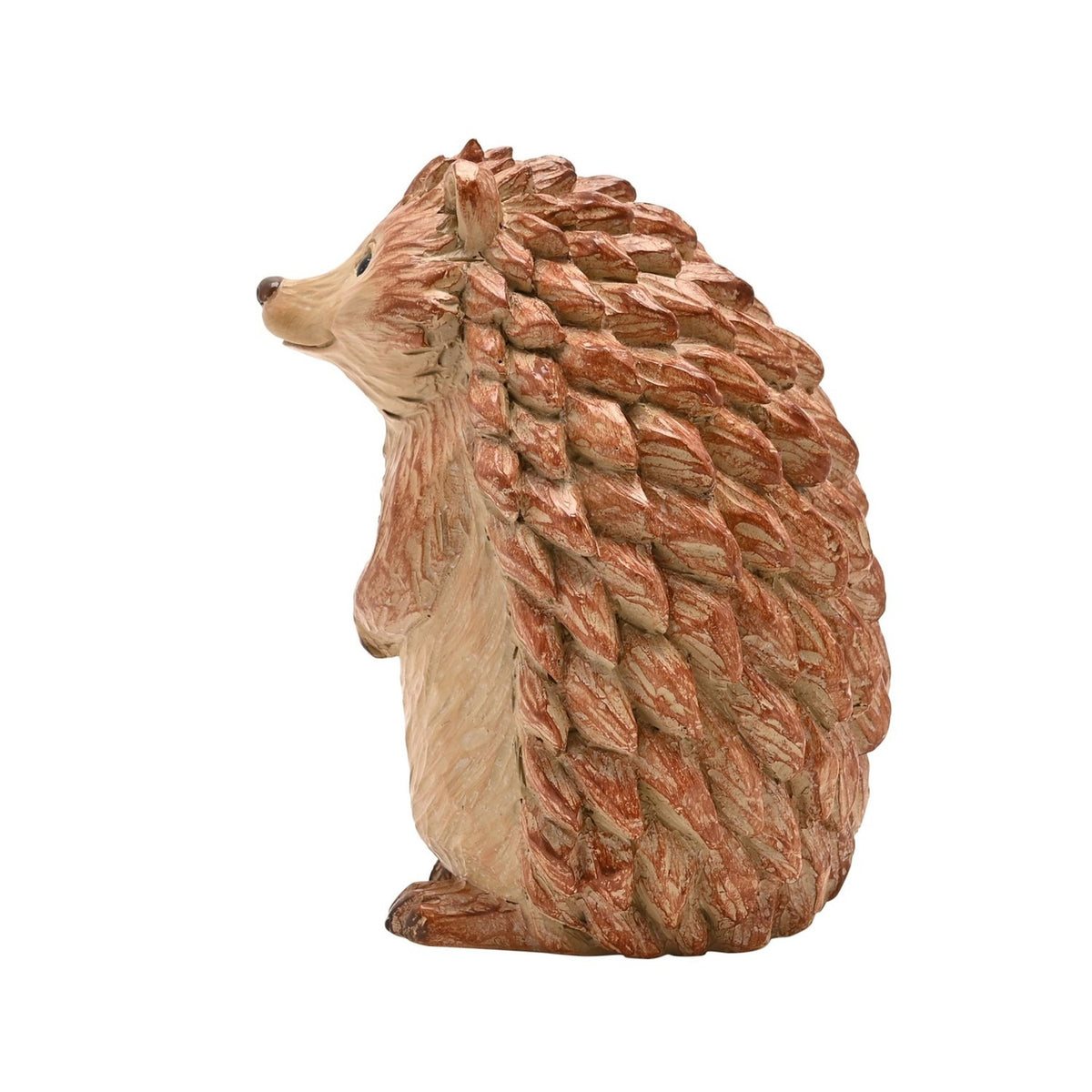 Hedgehog Wood Effect Resin Figurine 13.5cm - Brown & Beige