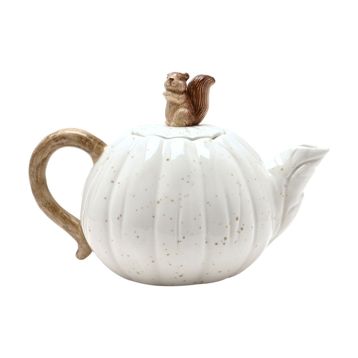 Pumpkin Ceramic Teapot with Squirrel Knob 940ml - Cream