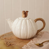 Pumpkin Ceramic Teapot with Squirrel Knob 940ml - Cream