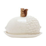 Speckled Acorn Ceramic Butter Dish with Squirrel Lid - Cream