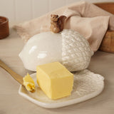 Speckled Acorn Ceramic Butter Dish with Squirrel Lid - Cream
