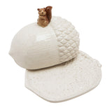 Speckled Acorn Ceramic Butter Dish with Squirrel Lid - Cream