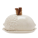 Speckled Acorn Ceramic Butter Dish with Squirrel Lid - Cream