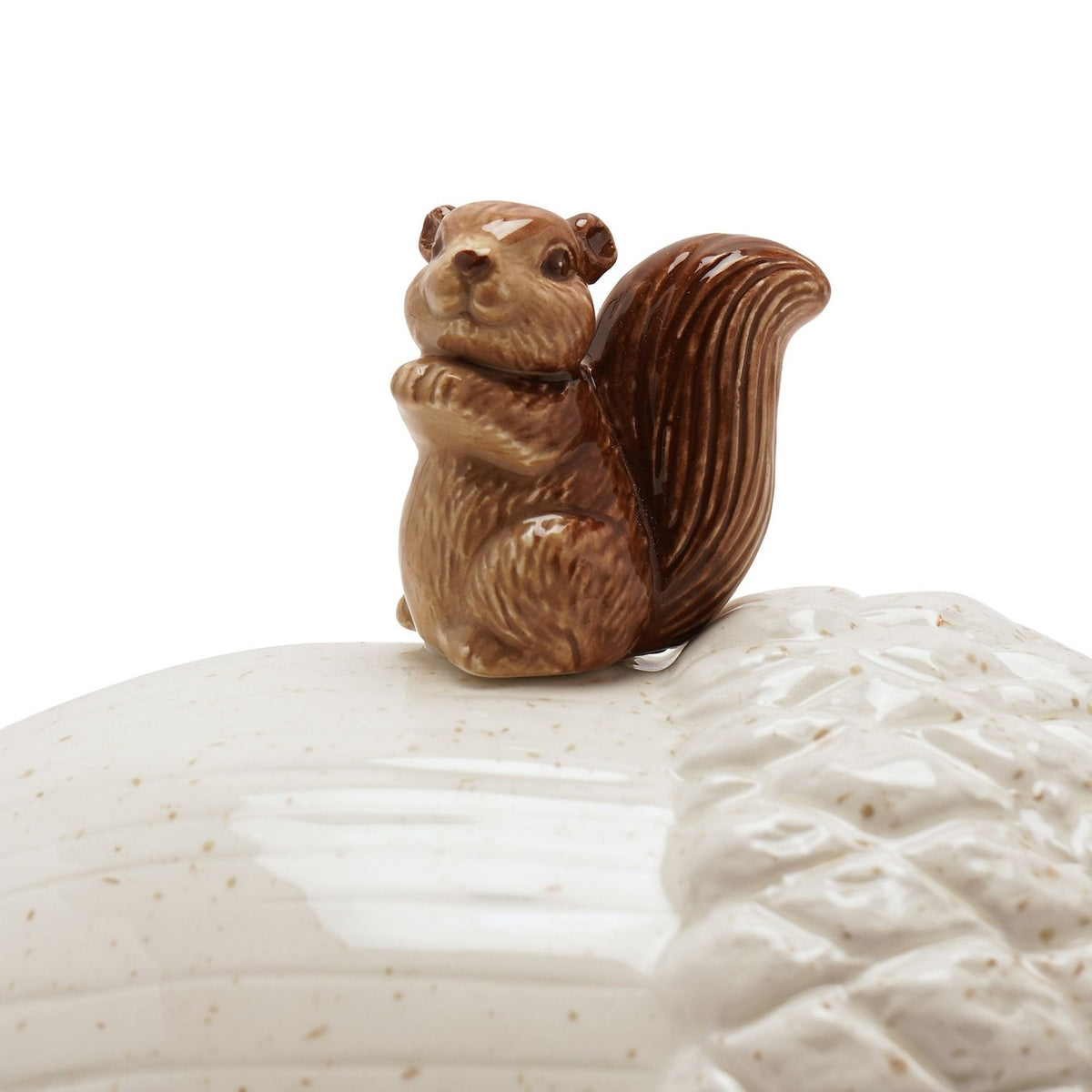 Speckled Acorn Ceramic Butter Dish with Squirrel Lid - Cream