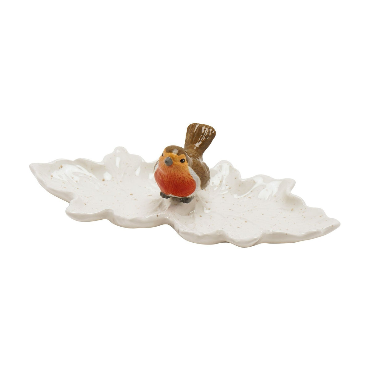 Robin Multi Leaf Speckled Ceramic Plate - White