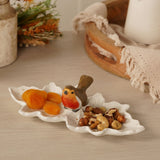 Robin Multi Leaf Speckled Ceramic Plate - White