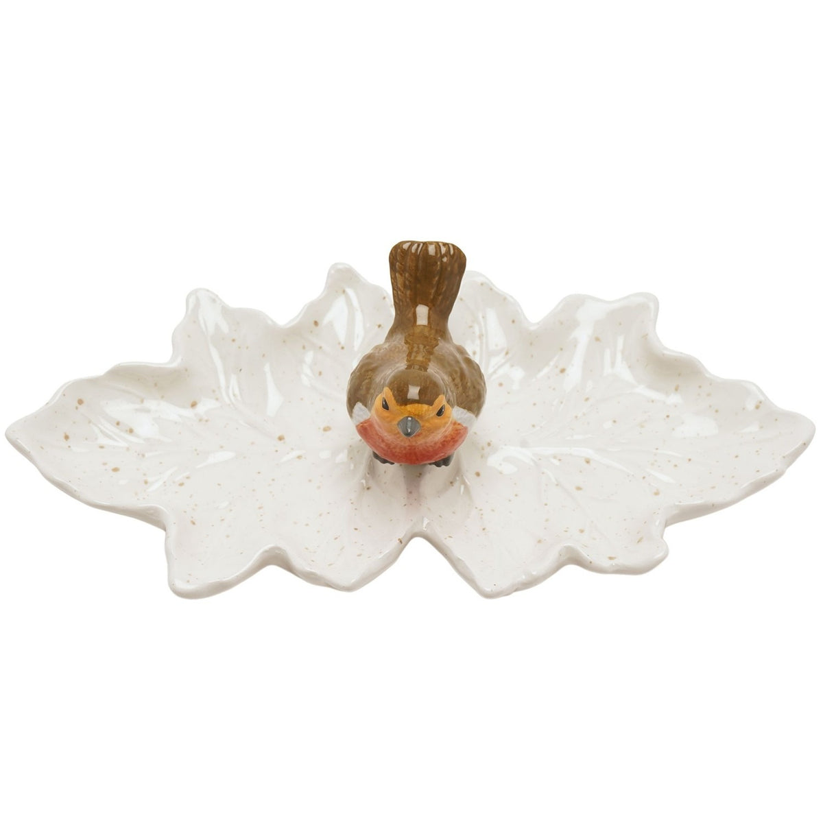 Robin Multi Leaf Speckled Ceramic Plate - White