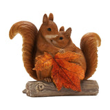 Squirrel Pair Resin Figurine with Autumn Leaf on Log - Brown