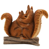 Squirrel Pair Resin Figurine with Autumn Leaf on Log - Brown