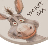 Smart Ass Grinning Donkey Round Ceramic Coaster - White