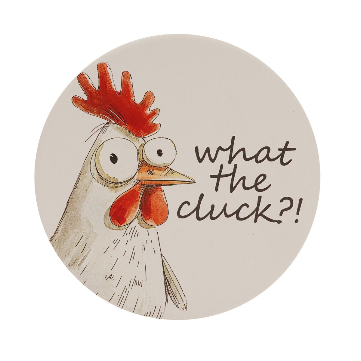 What the Cluck Chicken Print Round Ceramic Coaster - White