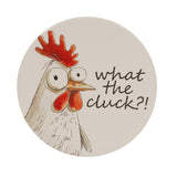 What the Cluck Chicken Print Round Ceramic Coaster - White