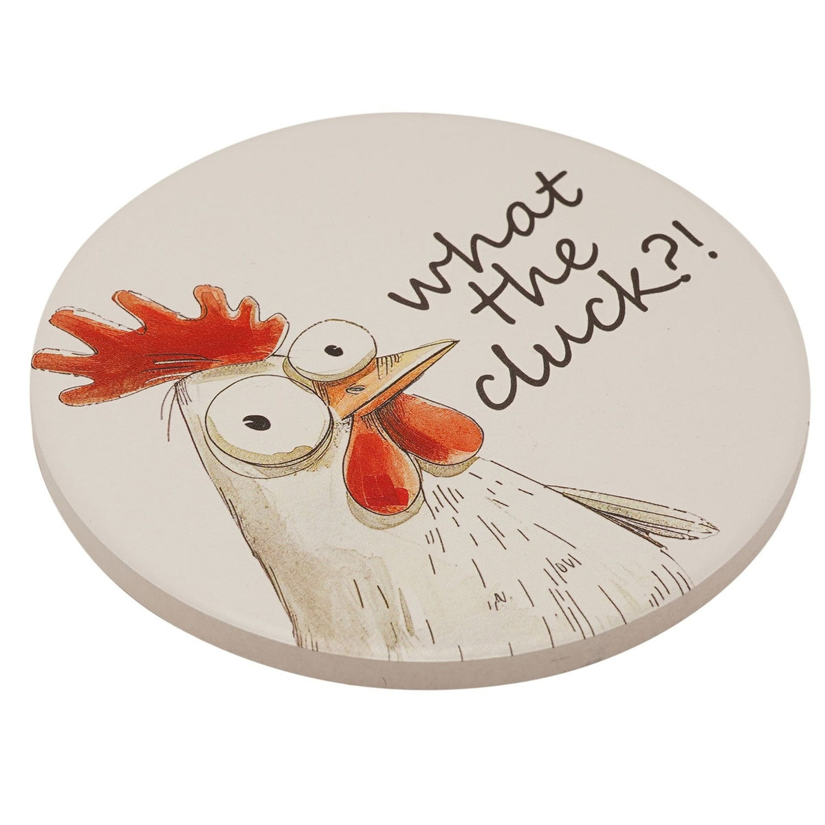 What the Cluck Chicken Print Round Ceramic Coaster - White