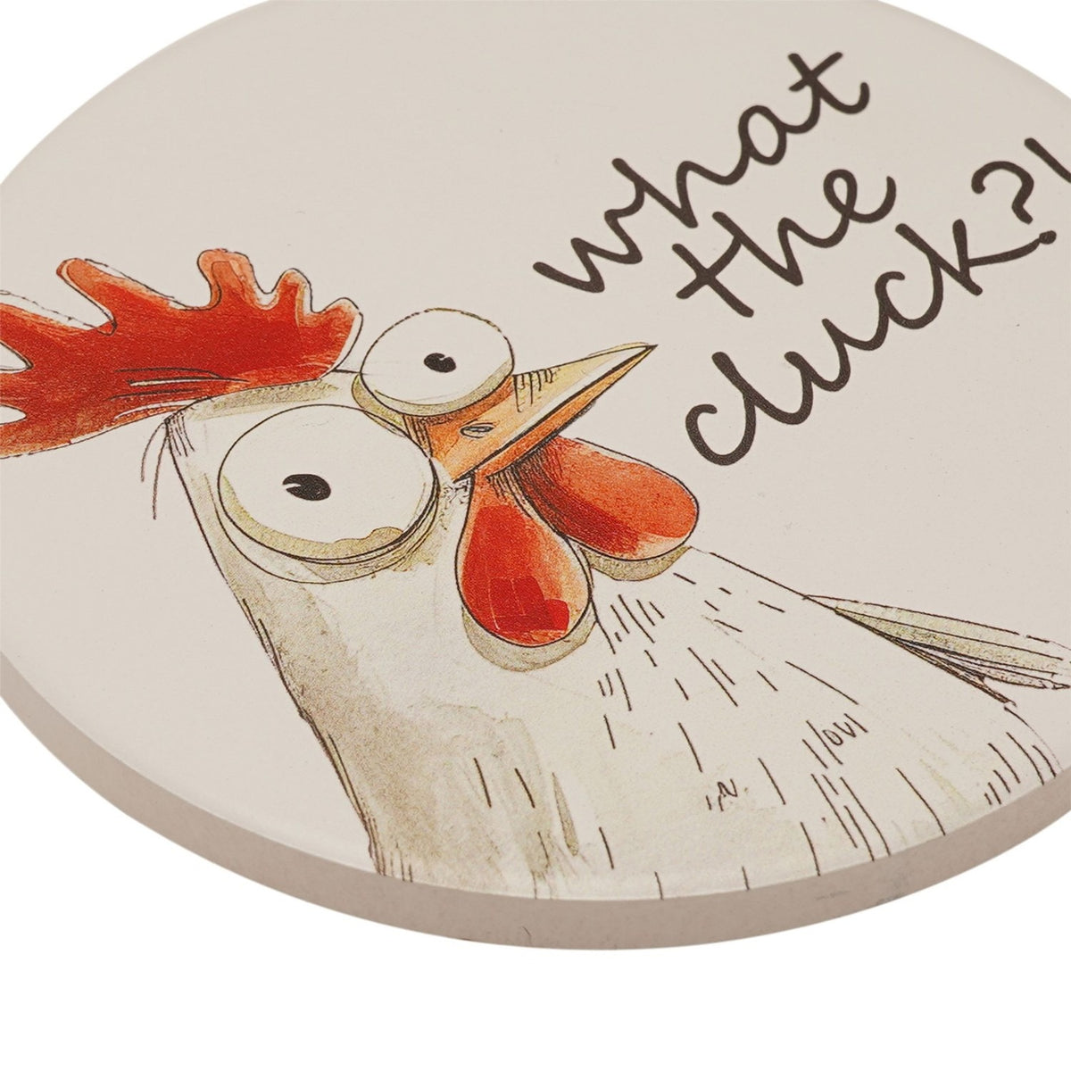 What the Cluck Chicken Print Round Ceramic Coaster - White