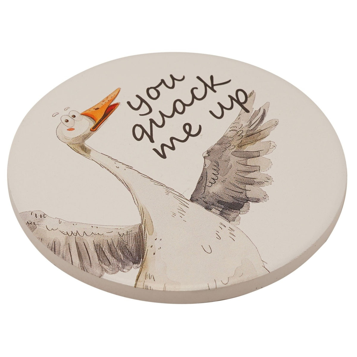 You Quack Me Up Watercolour Duck Ceramic Coaster - White