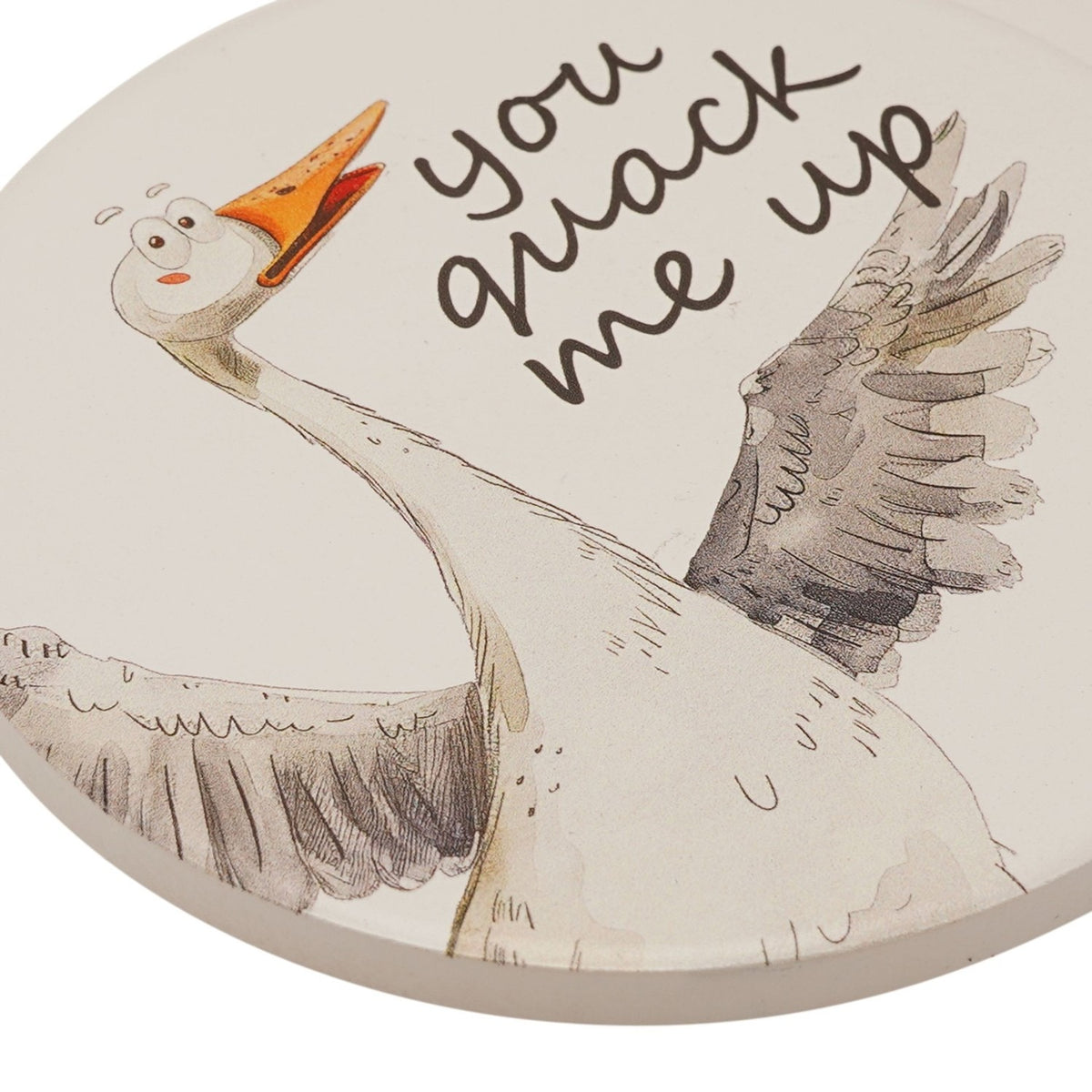 You Quack Me Up Watercolour Duck Ceramic Coaster - White