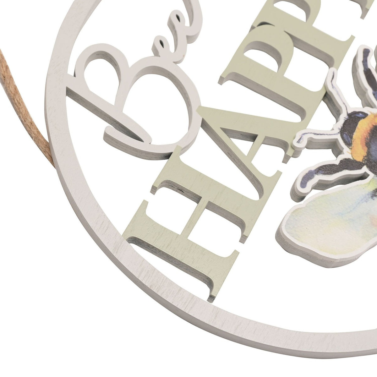 Bee Happy Bumblebee Cut-Out Round Hanging Plaque - Grey