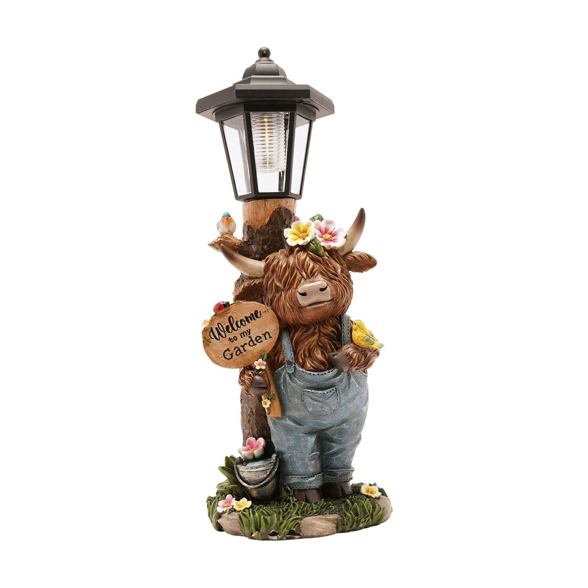 Highland Cow in Dungarees Solar Powered Lantern - Brown