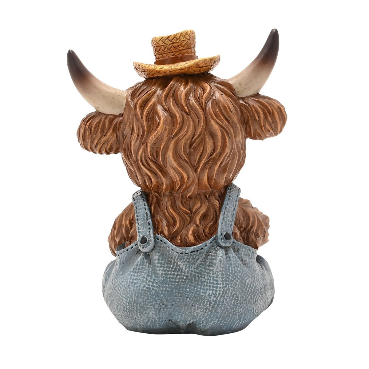 Sitting Highland Cow Reading Resin Figurine - Brown & Blue