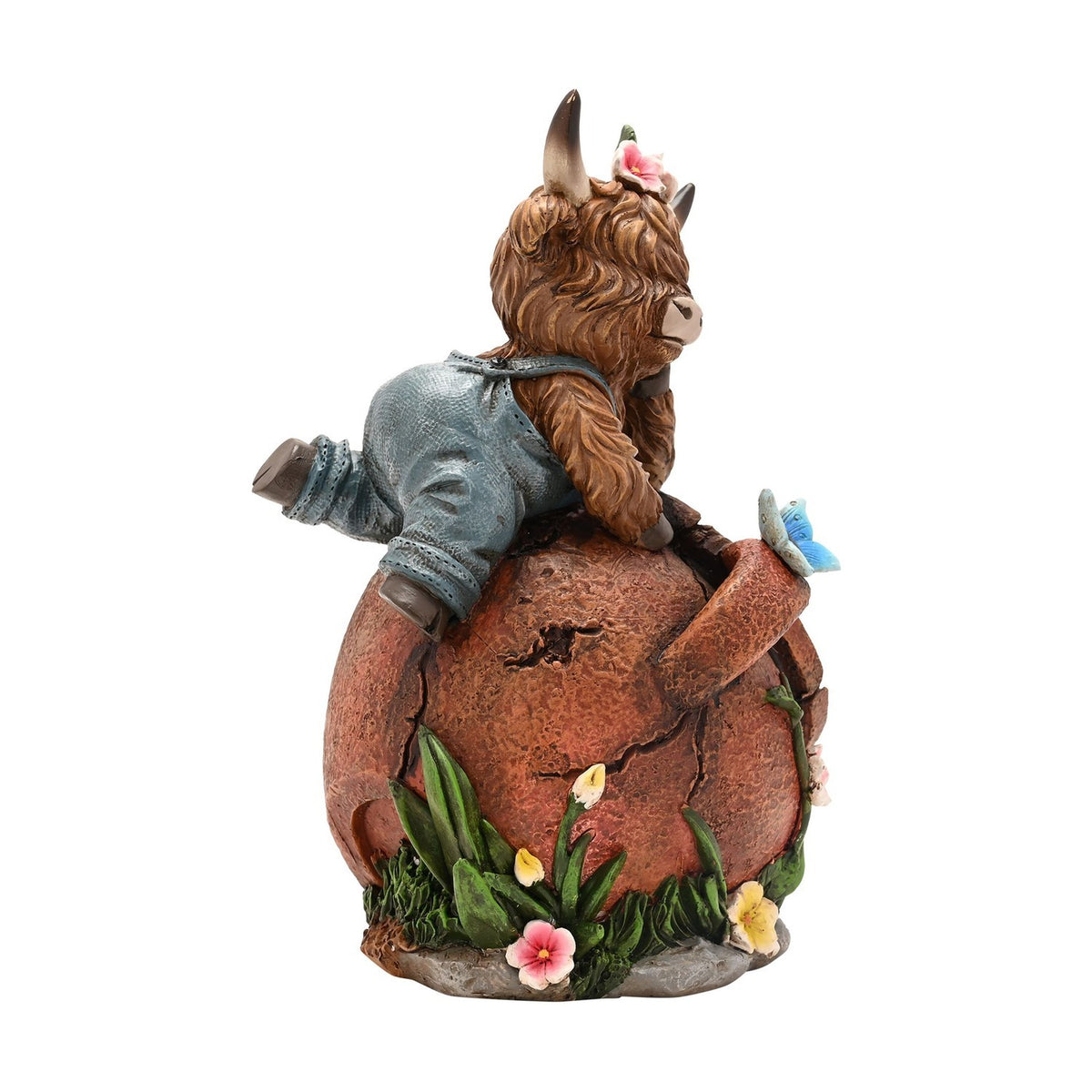 Highland Cow in Dungarees Spring Polystone Planter - Brown