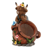 Highland Cow in Dungarees Spring Polystone Planter - Brown