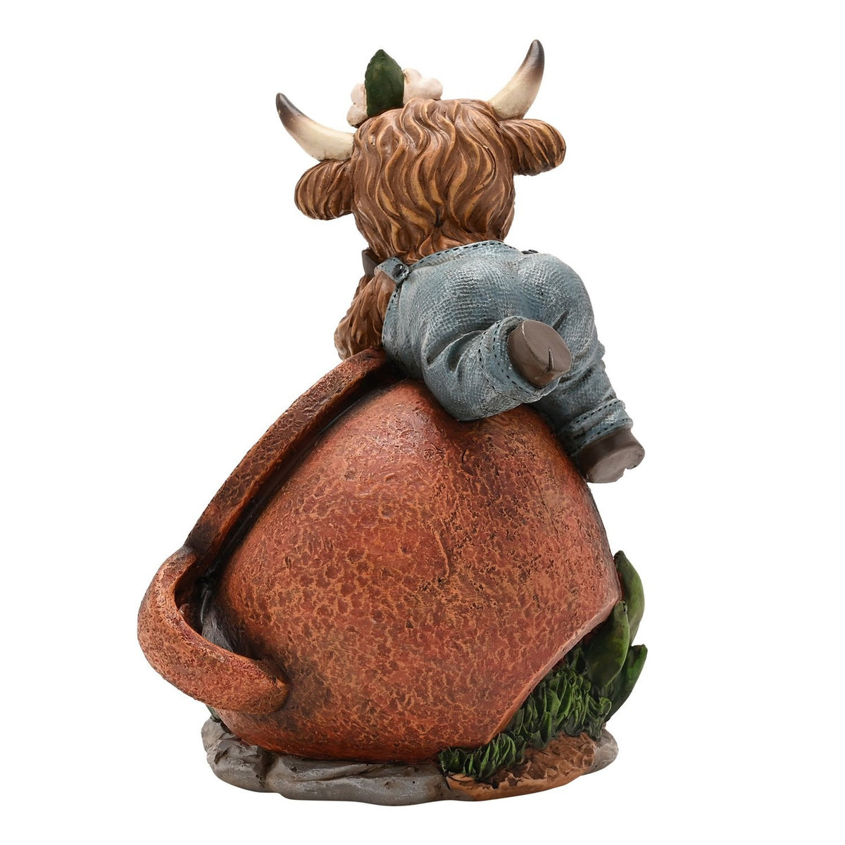 Highland Cow in Dungarees Spring Polystone Planter - Brown