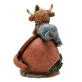 Highland Cow in Dungarees Spring Polystone Planter - Brown