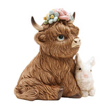 Highland Cow with Spring Bunny Resin Decoration - Brown