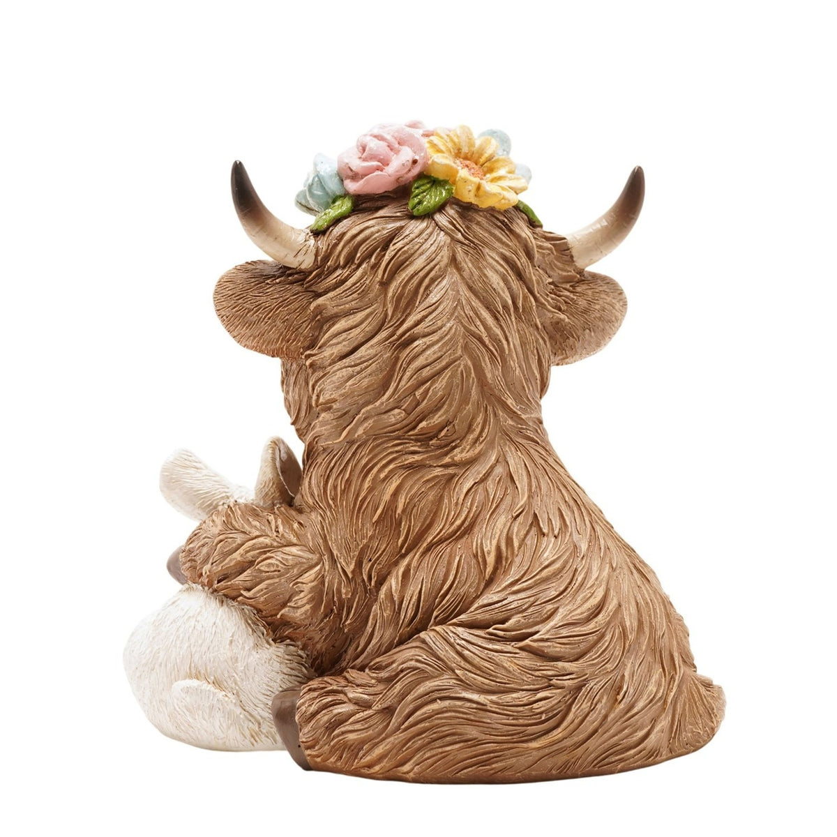 Highland Cow with Spring Bunny Resin Decoration - Brown