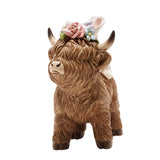Spring Bunny Riding Highland Cow Decoration - Brown & White