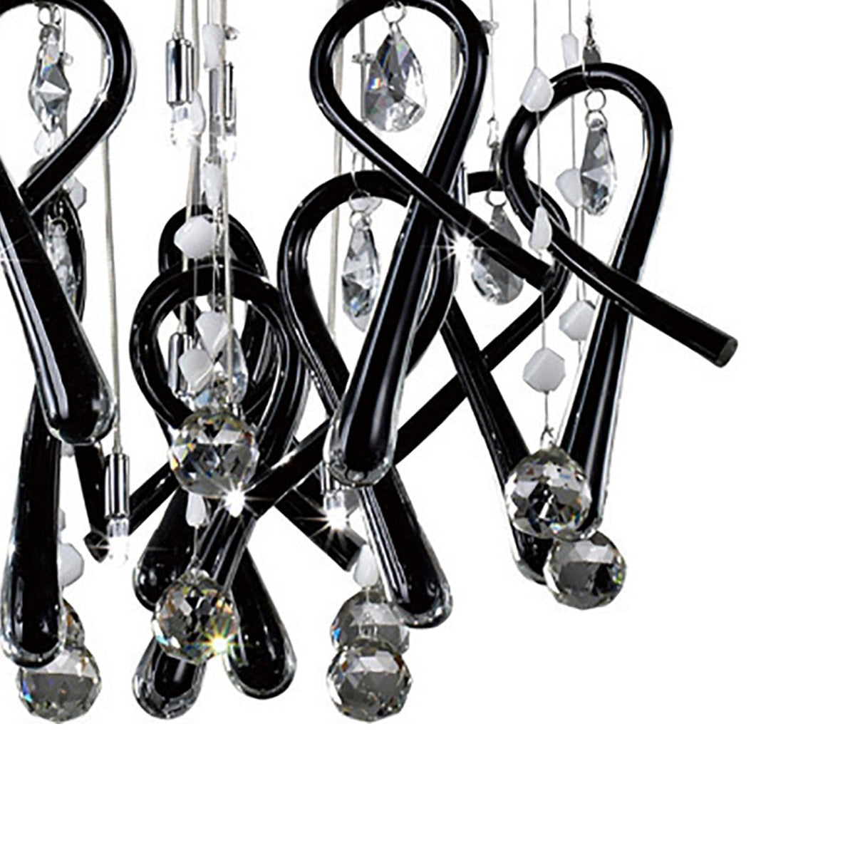 Class 10 Light Round Glass & Crystal Cluster Pendant Light - Chrome & Black
