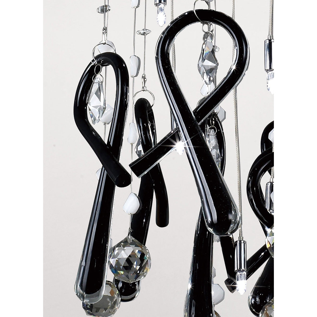 Class 10 Light Round Glass & Crystal Cluster Pendant Light - Chrome & Black