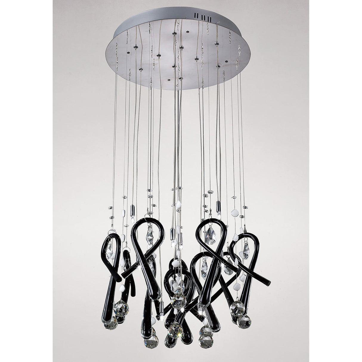 Class 10 Light Round Glass & Crystal Cluster Pendant Light - Chrome & Black