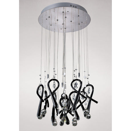 Class 10 Light Round Glass & Crystal Cluster Pendant Light - Chrome & Black