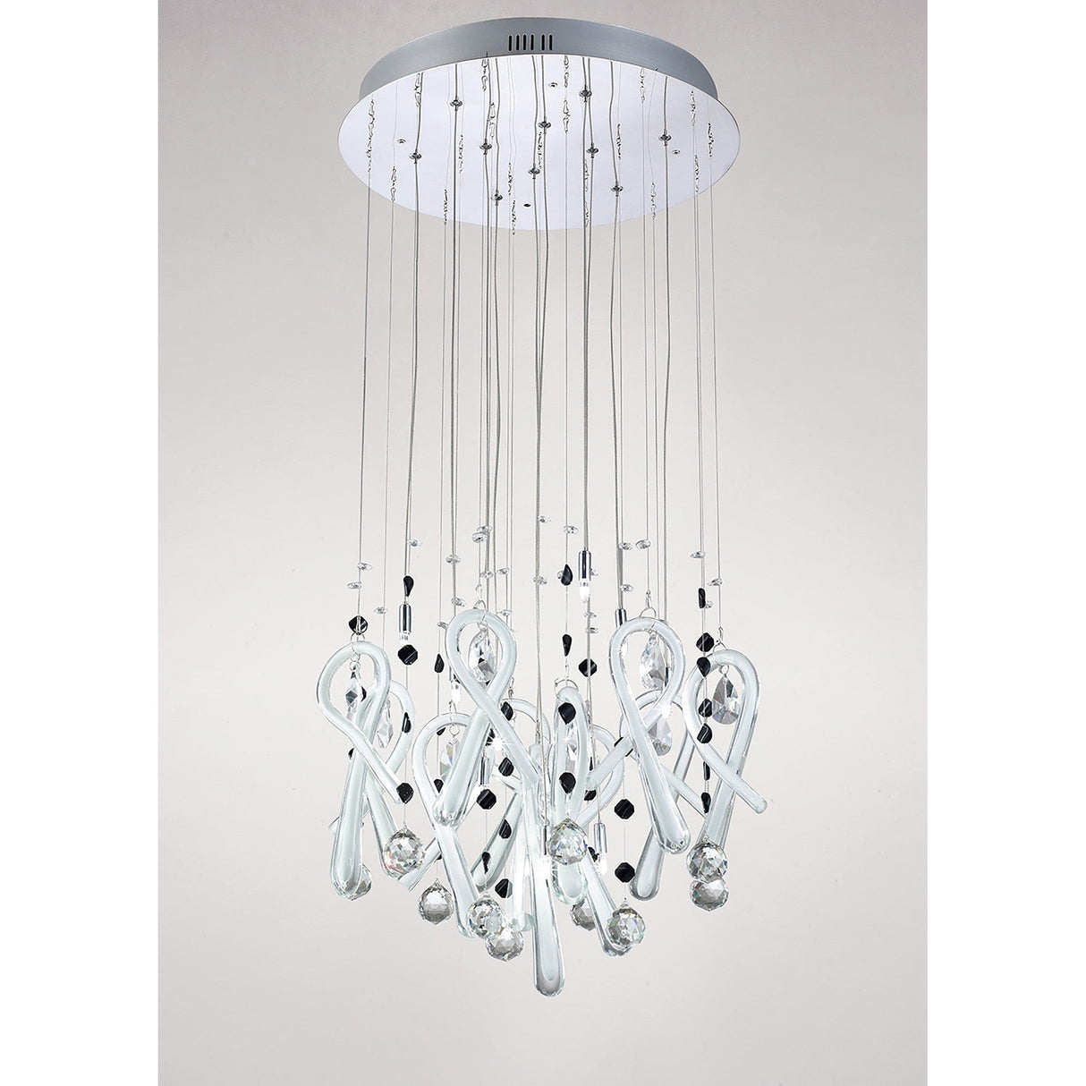 Class 10 Light Round Glass & Crystal Cluster Pendant Light - Chrome & White