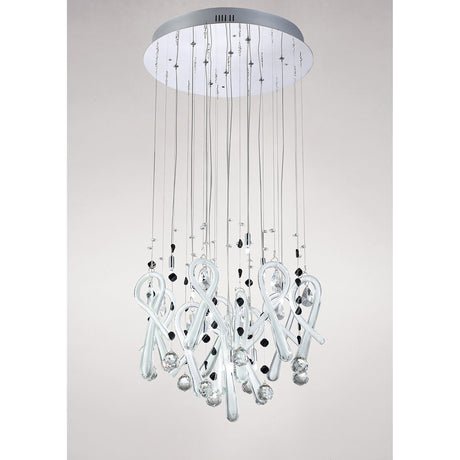 Class 10 Light Round Glass & Crystal Cluster Pendant Light - Chrome & White