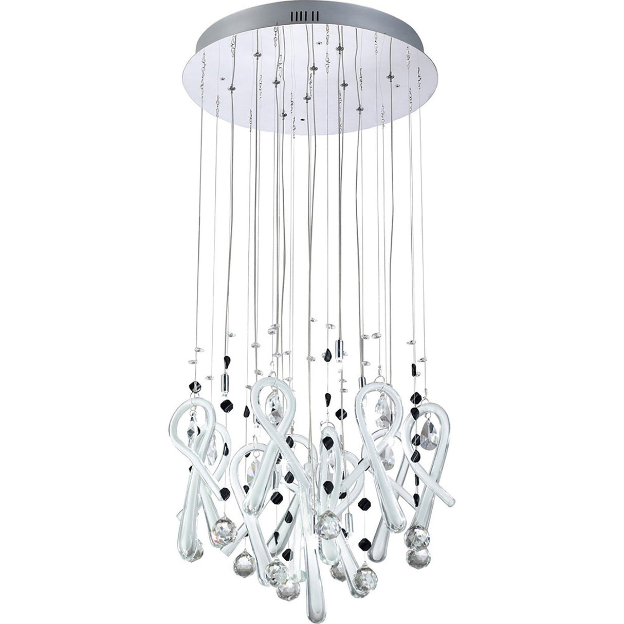Class 10 Light Round Glass & Crystal Cluster Pendant Light - Chrome & White