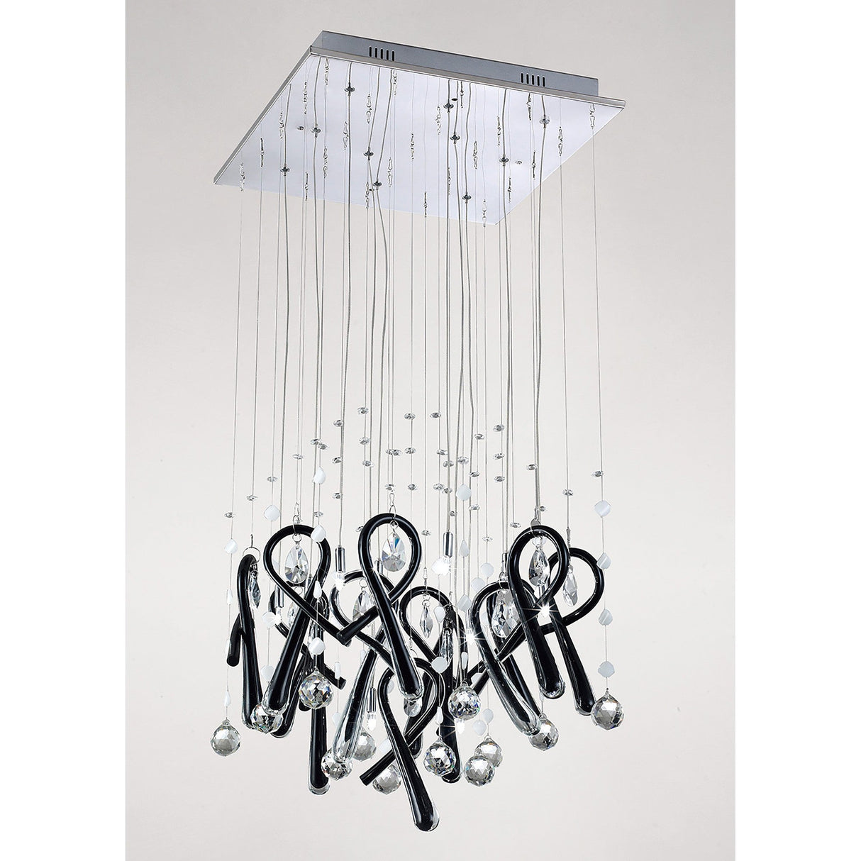 Class 10 Light Square Glass & Crystal Cluster Pendant Light - Chrome & Black