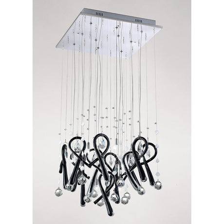 Class 10 Light Square Glass & Crystal Cluster Pendant Light - Chrome & Black
