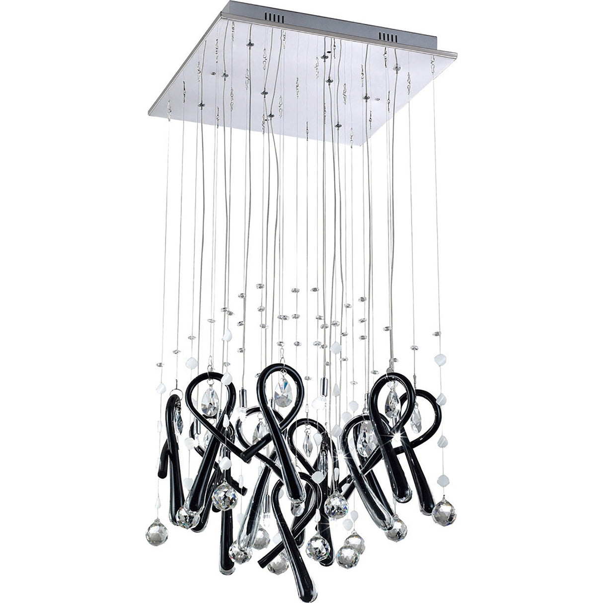 Class 10 Light Square Glass & Crystal Cluster Pendant Light - Chrome & Black